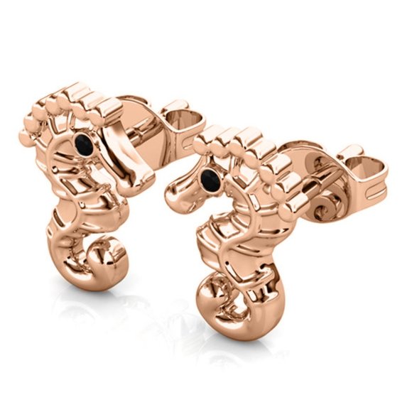 Rose Gold Seahorse Stud Earrings - Picture 4 of 5